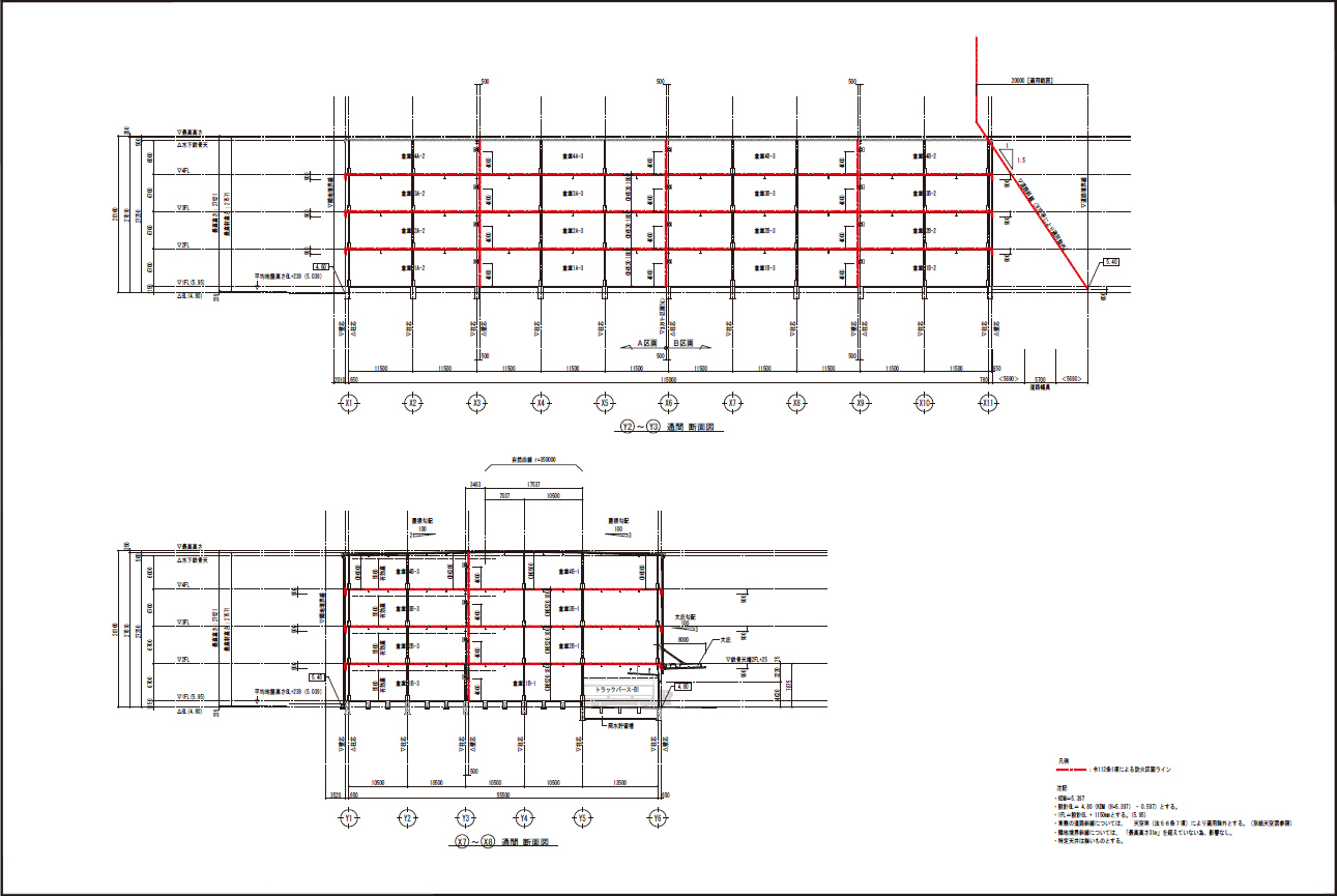 大阪府八尾市の倉庫：物流センター大阪東　断面図