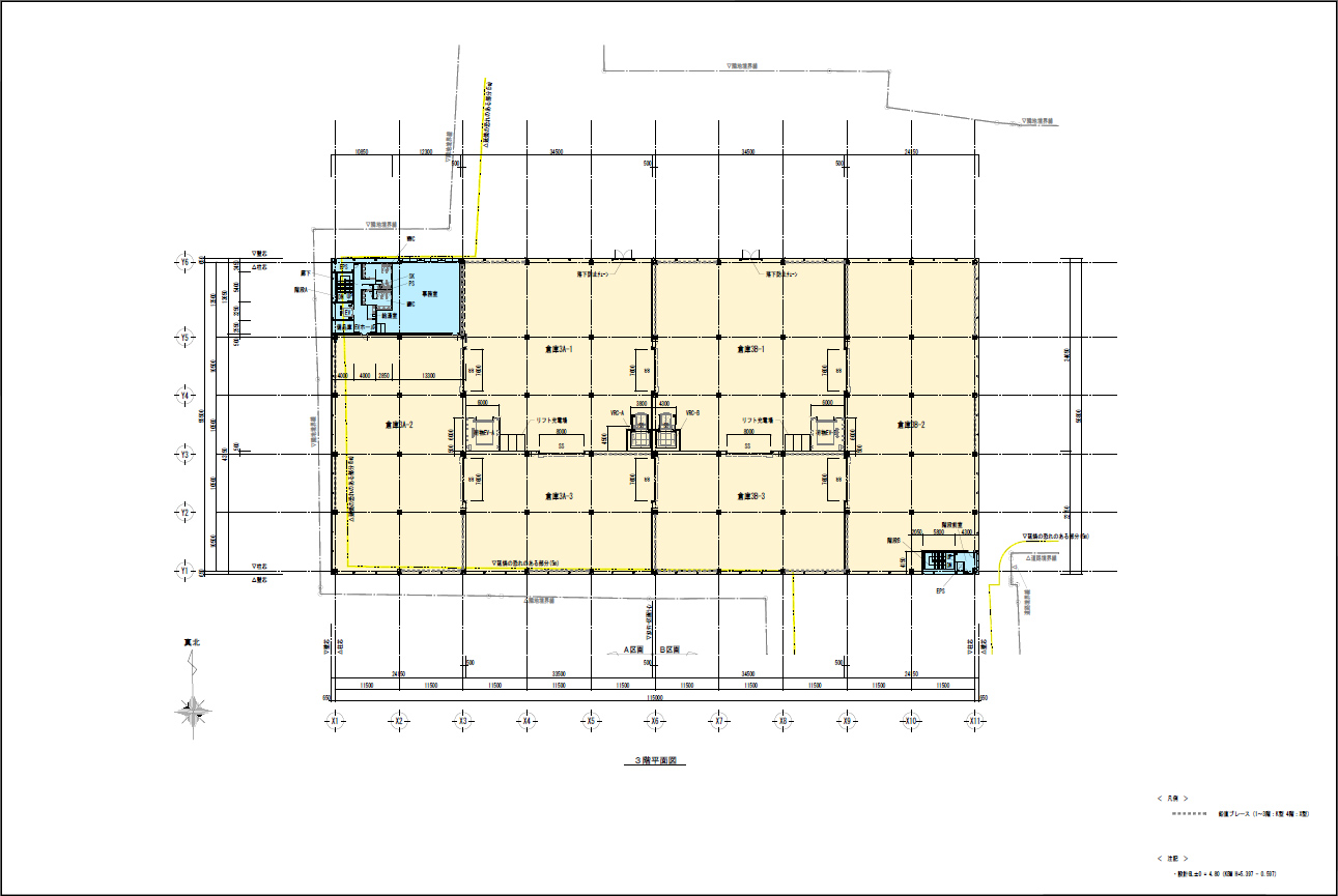 大阪府八尾市の倉庫：物流センター大阪東　３階平面図