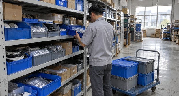 部品倉庫での納品準備